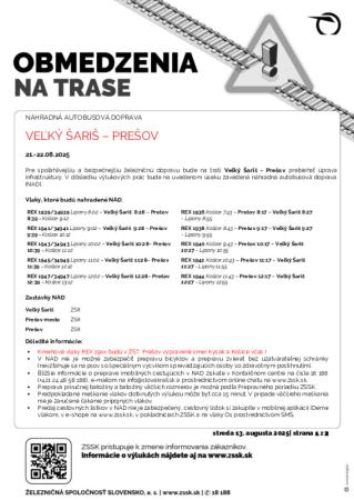 Výluka Veľký Šariš - Prešov