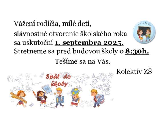 Oznam o otvorení školského roka 2025/2026