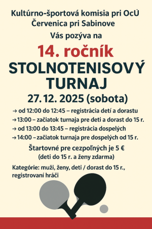 Stolnotenisový turnaj 14. ročník 