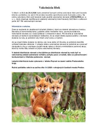Vakcinácia líšok - oznam 